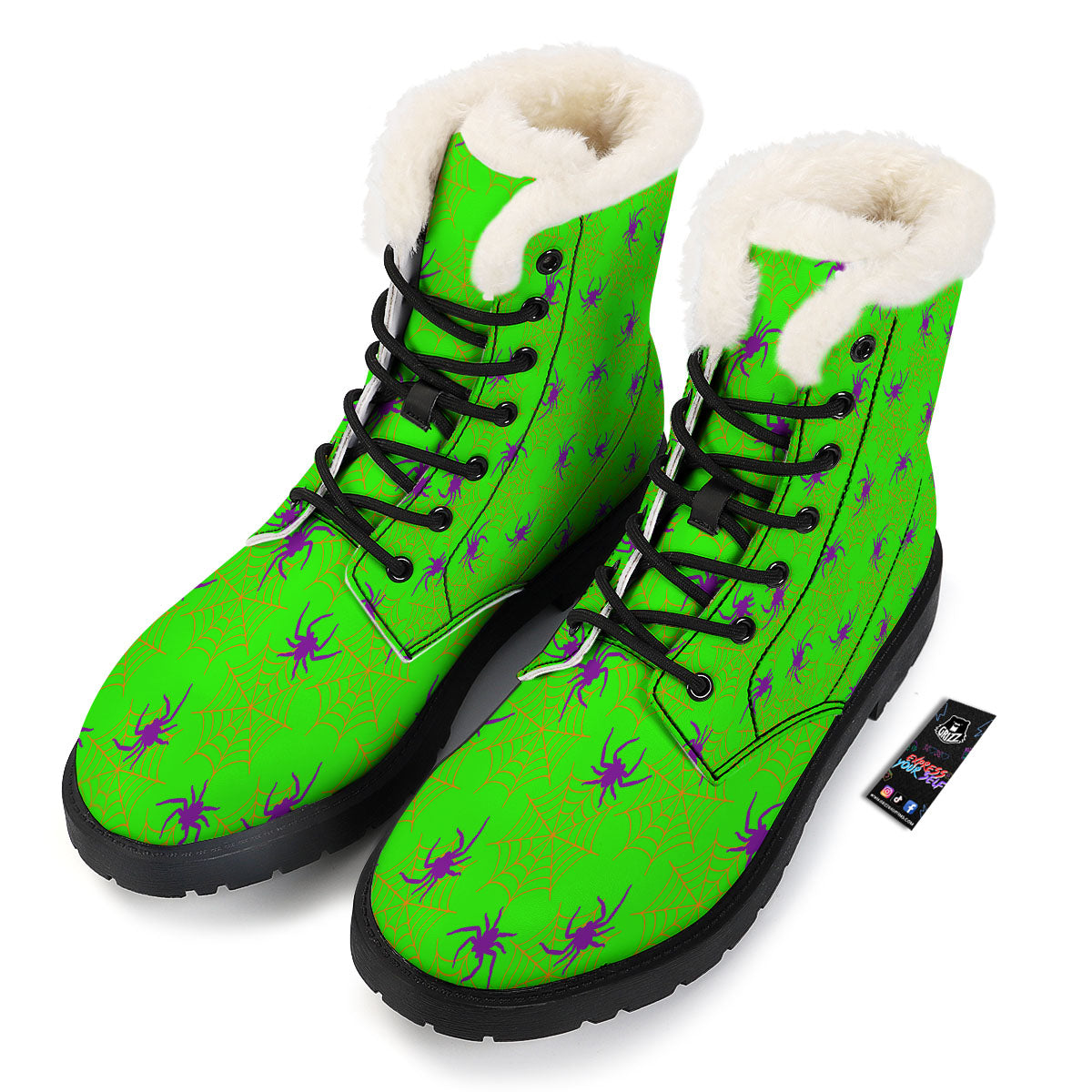 Spider Web Green And Purple Print Pattern Winter Boots-grizzshop