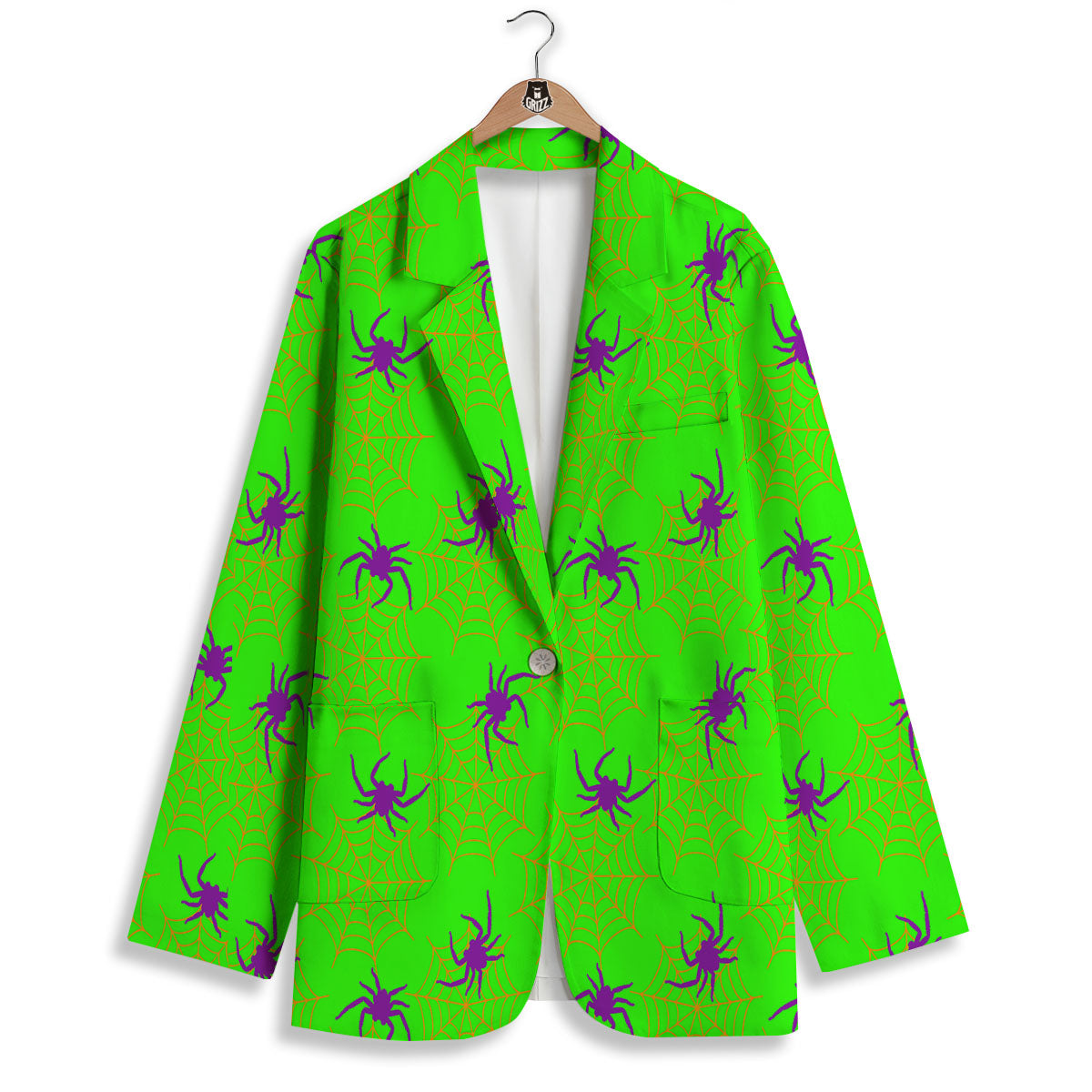 Spider Web Green And Purple Print Pattern Women's Blazer-grizzshop