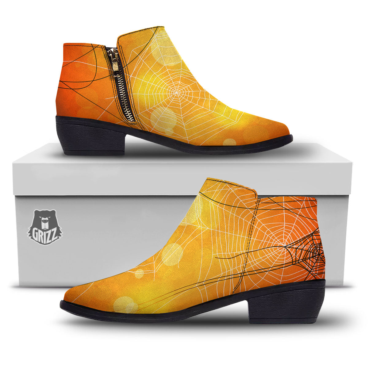 Spider Web Halloween Print Ankle Boots-grizzshop