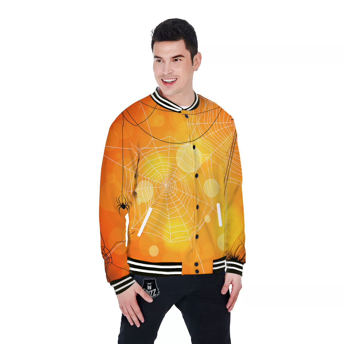 Spider Web Halloween Print Baseball Jacket-grizzshop
