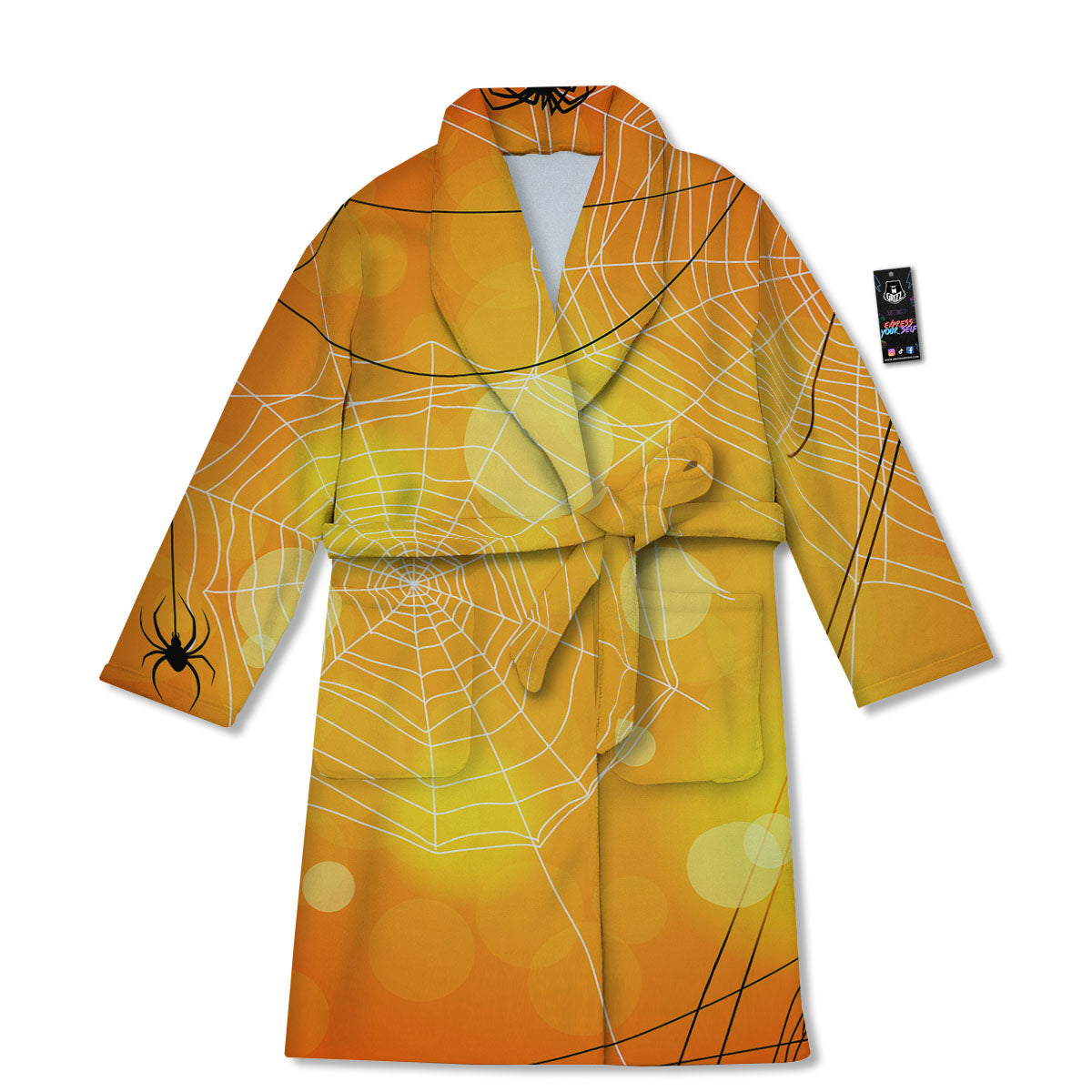 Spider Web Halloween Print Bathrobe-grizzshop