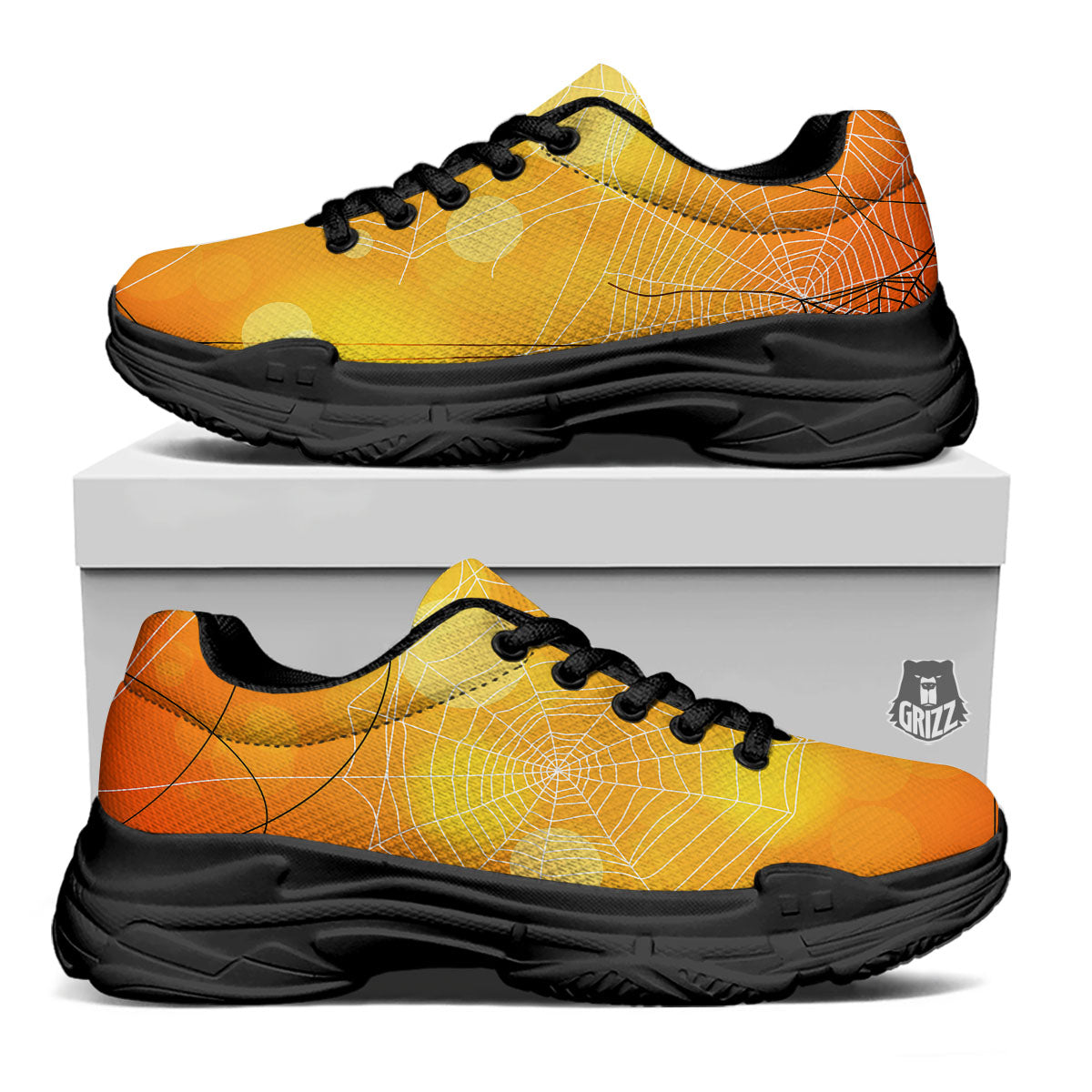 Spider Web Halloween Print Black Chunky Shoes-grizzshop