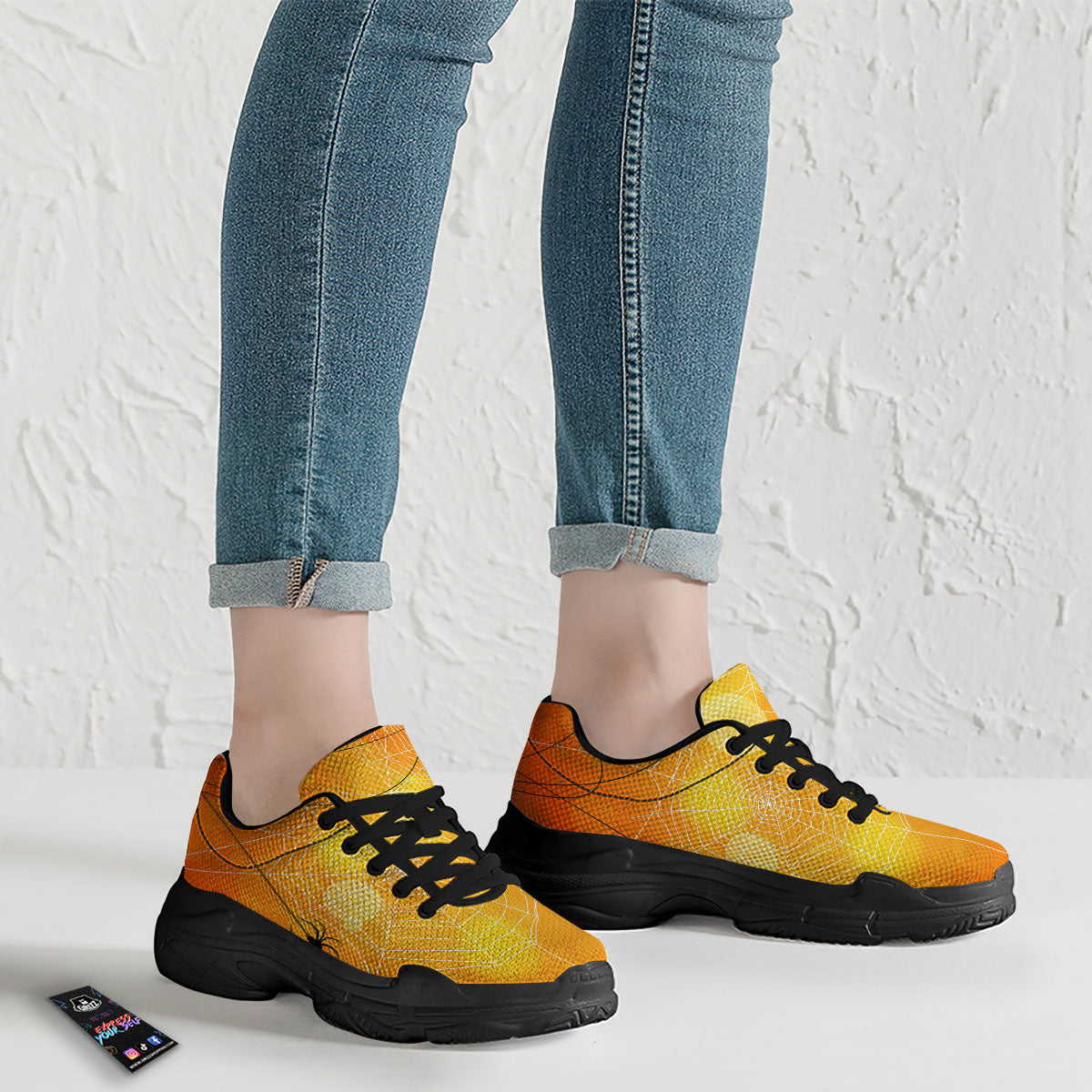 Spider Web Halloween Print Black Chunky Shoes-grizzshop
