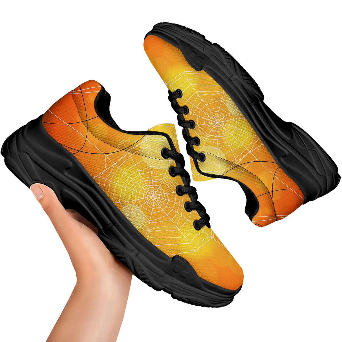 Spider Web Halloween Print Black Chunky Shoes-grizzshop