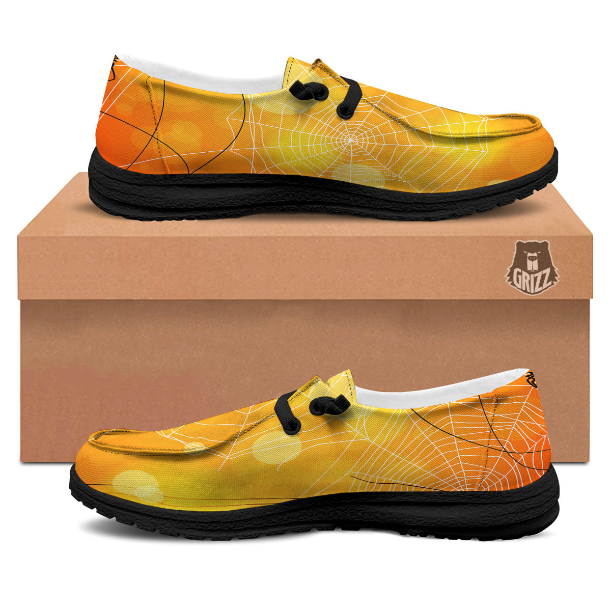 Spider Web Halloween Print Black Loafers-grizzshop