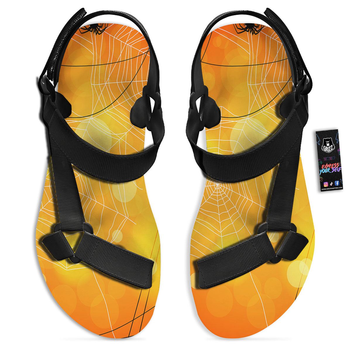 Spider Web Halloween Print Black Open Toe Sandals-grizzshop
