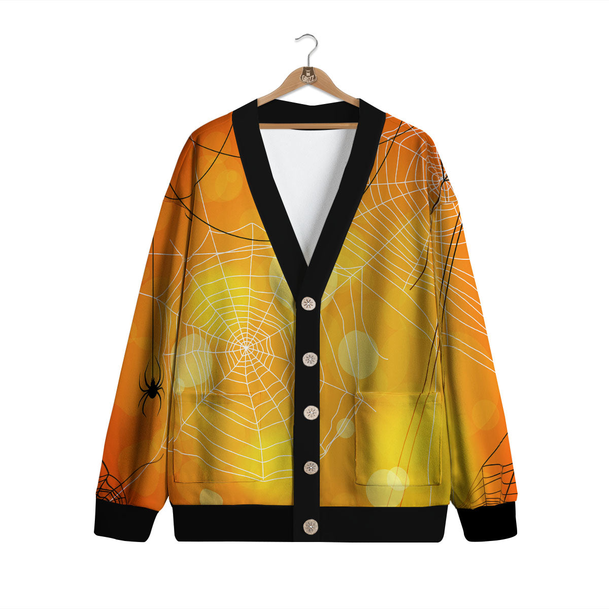 Spider Web Halloween Print Cardigan-grizzshop
