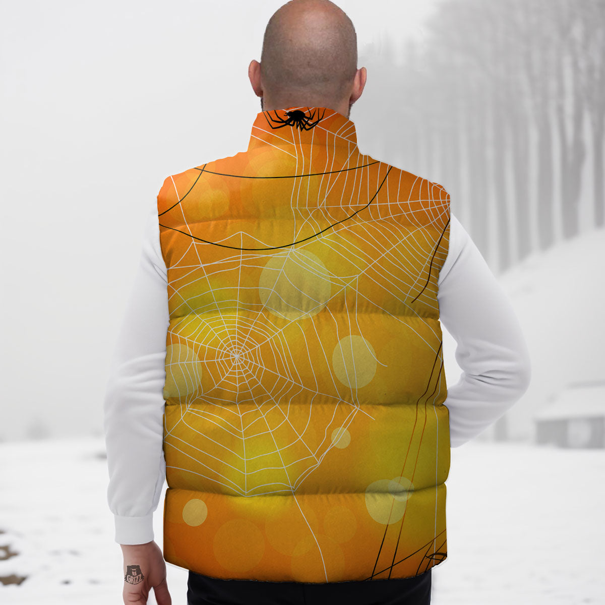 Spider Web Halloween Print Down Vest