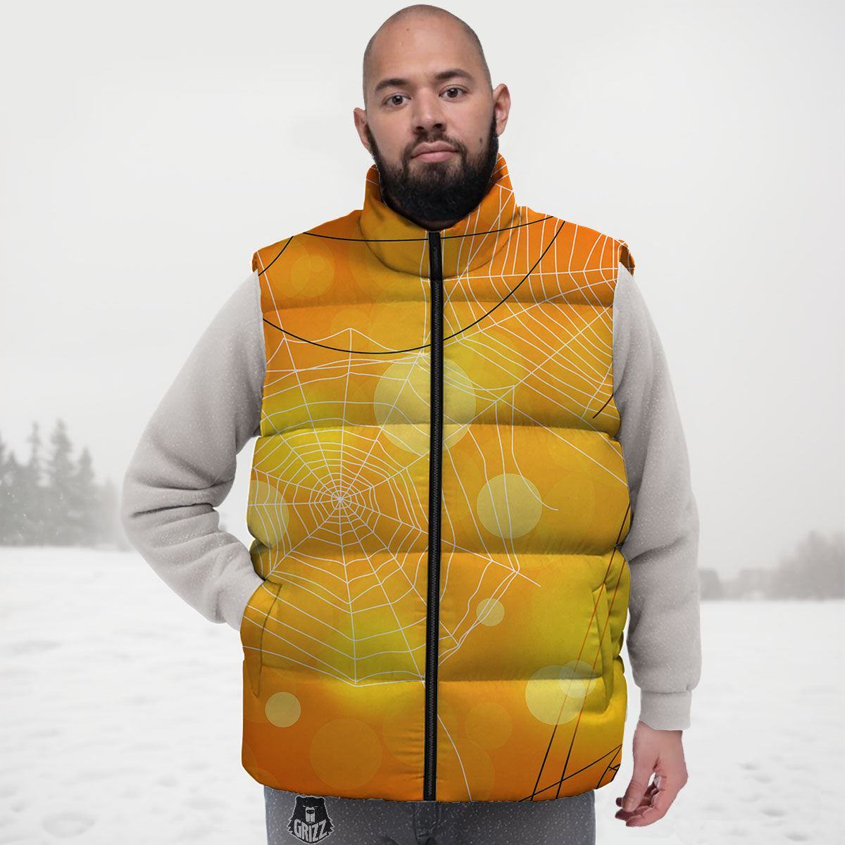 Spider Web Halloween Print Down Vest