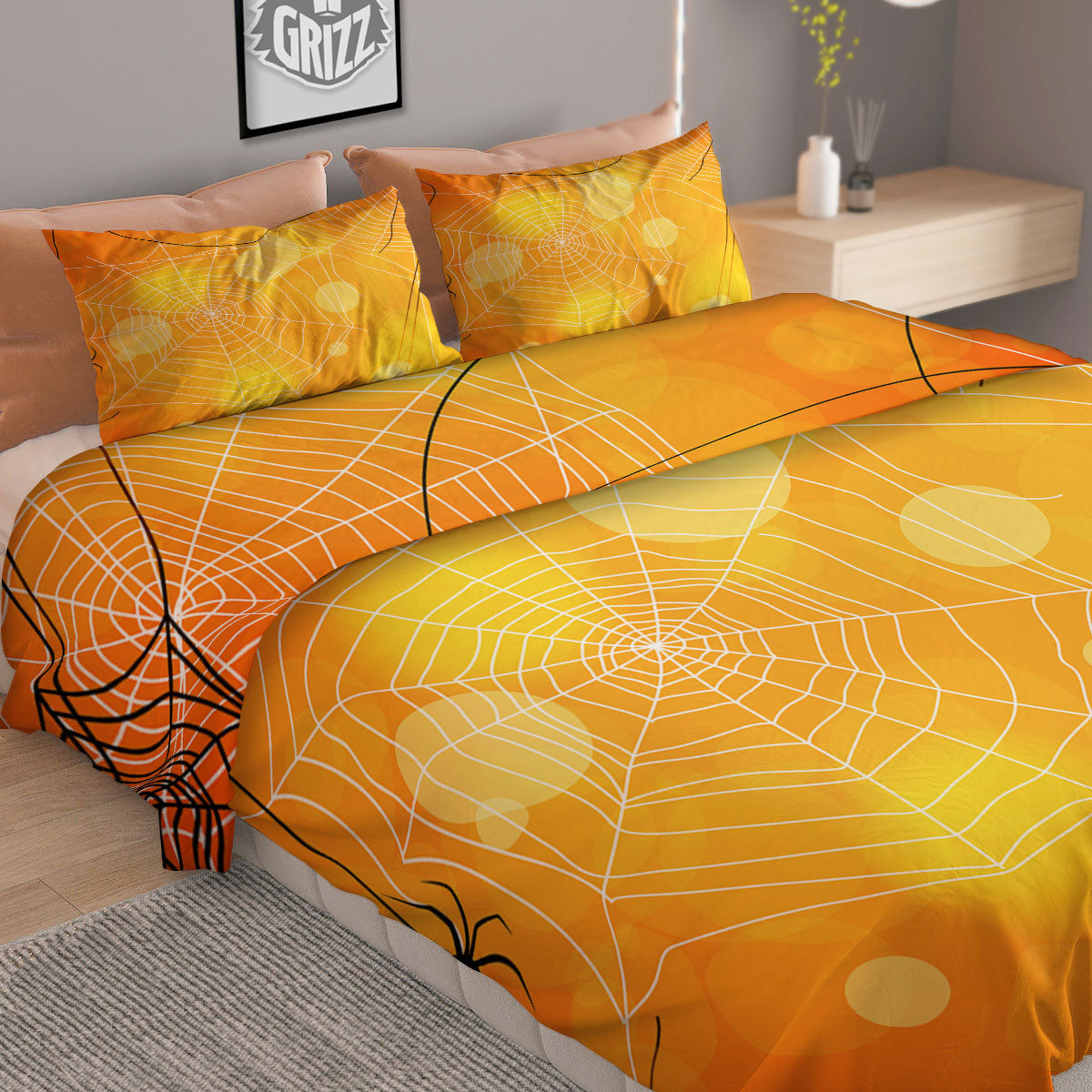 Spider Web Halloween Print Duvet Cover Bedding Set