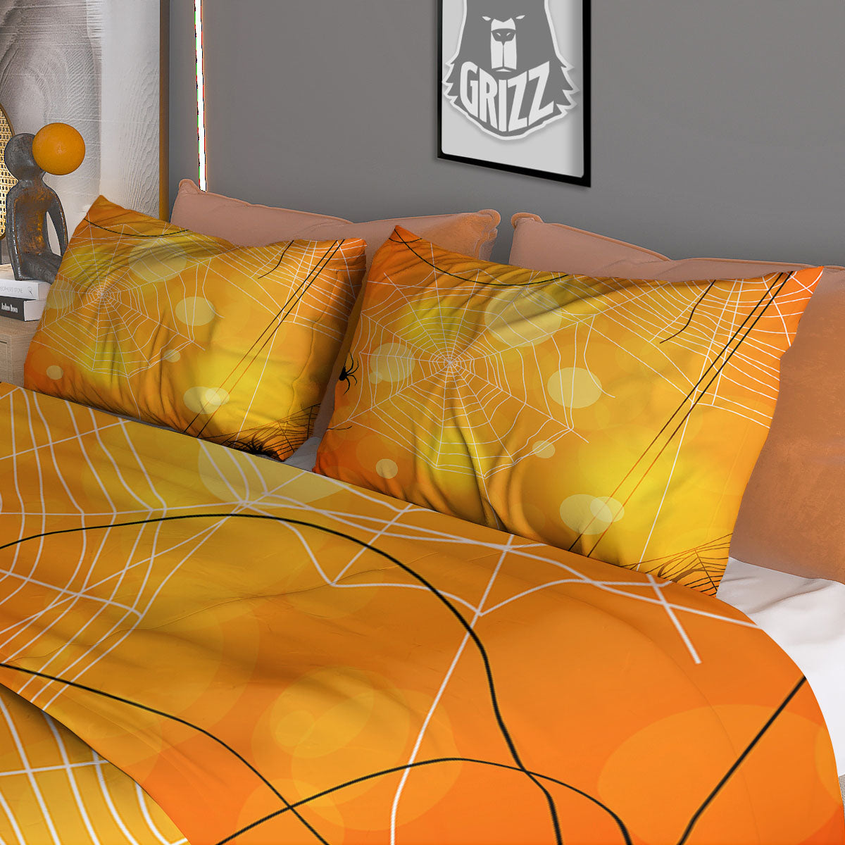 Spider Web Halloween Print Duvet Cover Bedding Set