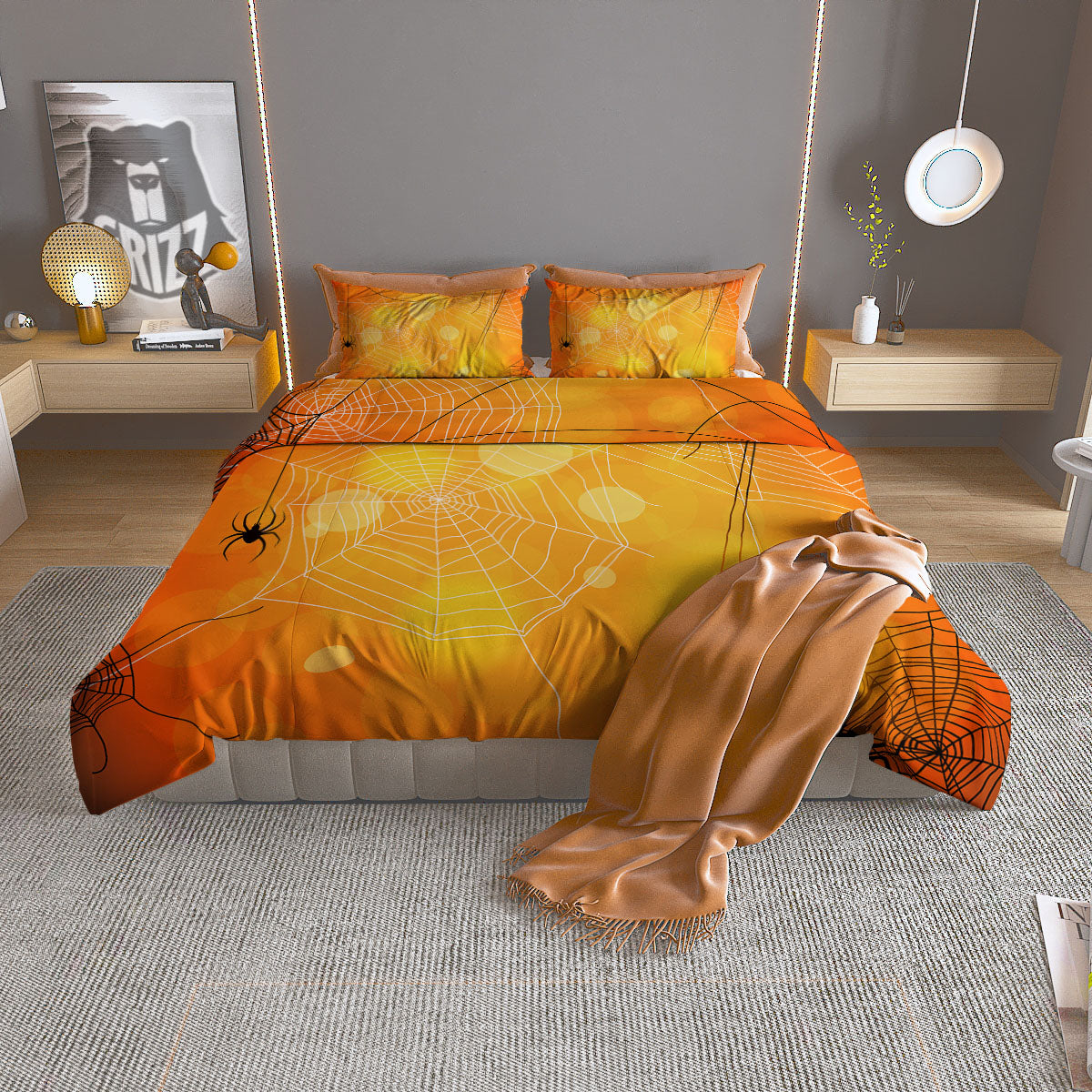Spider Web Halloween Print Duvet Cover Bedding Set