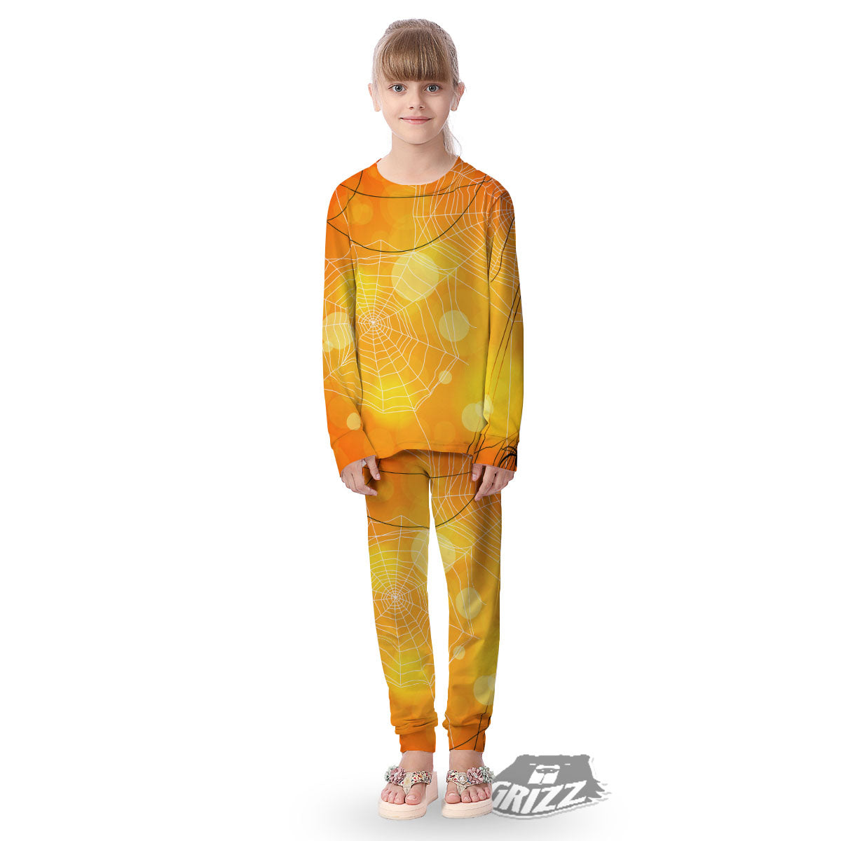 Spider Web Halloween Print Kid's Pajamas-grizzshop