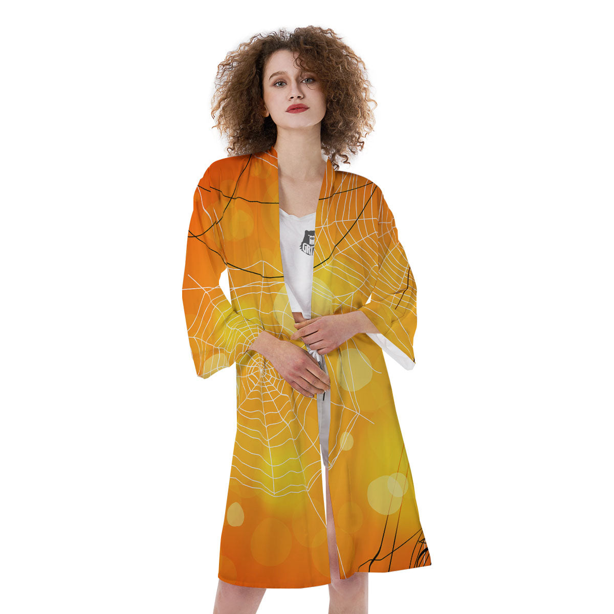 Spider Web Halloween Print Kimono-grizzshop