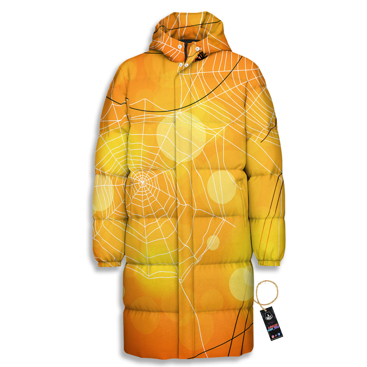 Spider Web Halloween Print Long Down Jacket-grizzshop