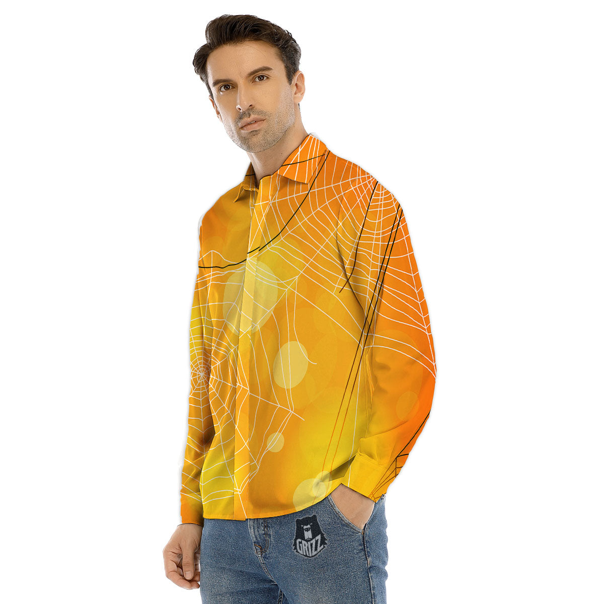 Spider Web Halloween Print Men's Dress Shirts-grizzshop