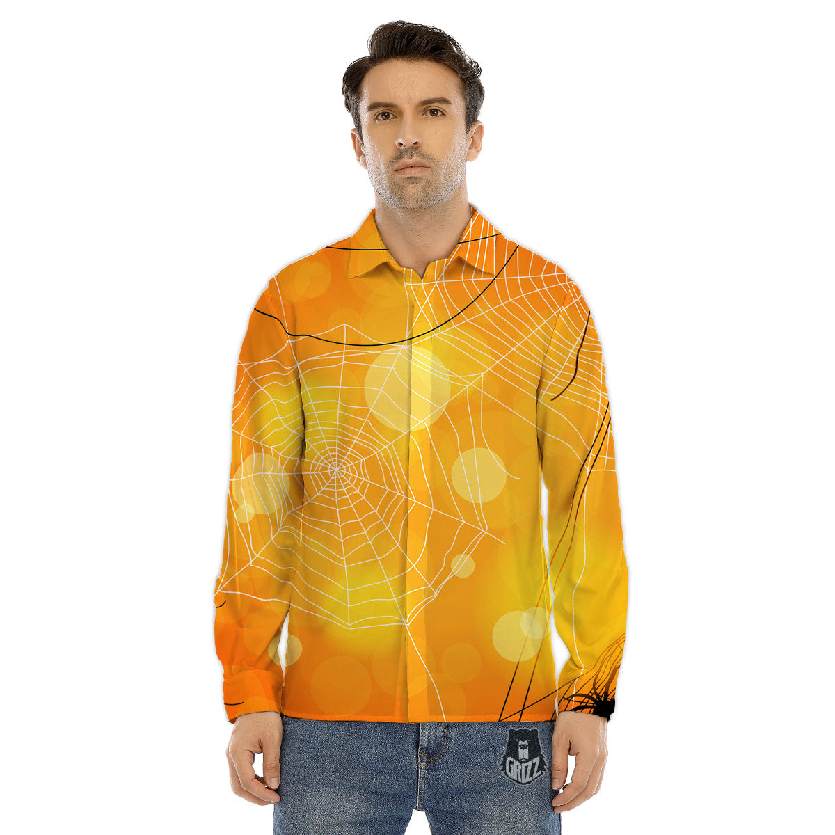 Spider Web Halloween Print Men's Dress Shirts-grizzshop