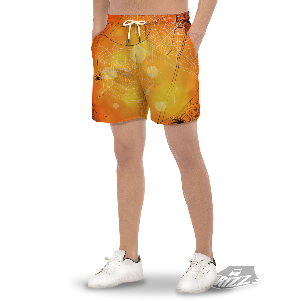 Spider Web Halloween Print Men's Gym Shorts-grizzshop