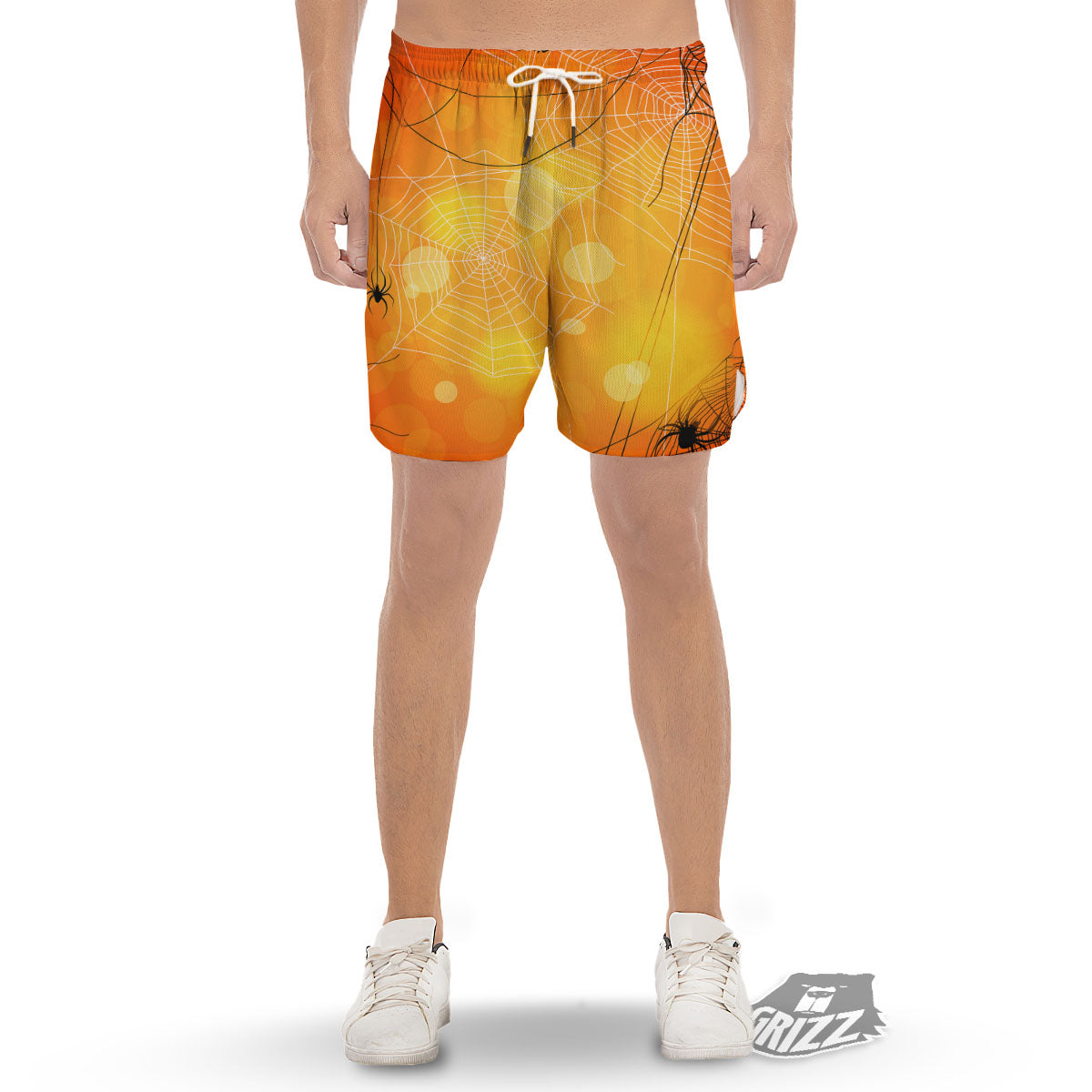 Spider Web Halloween Print Men's Gym Shorts-grizzshop