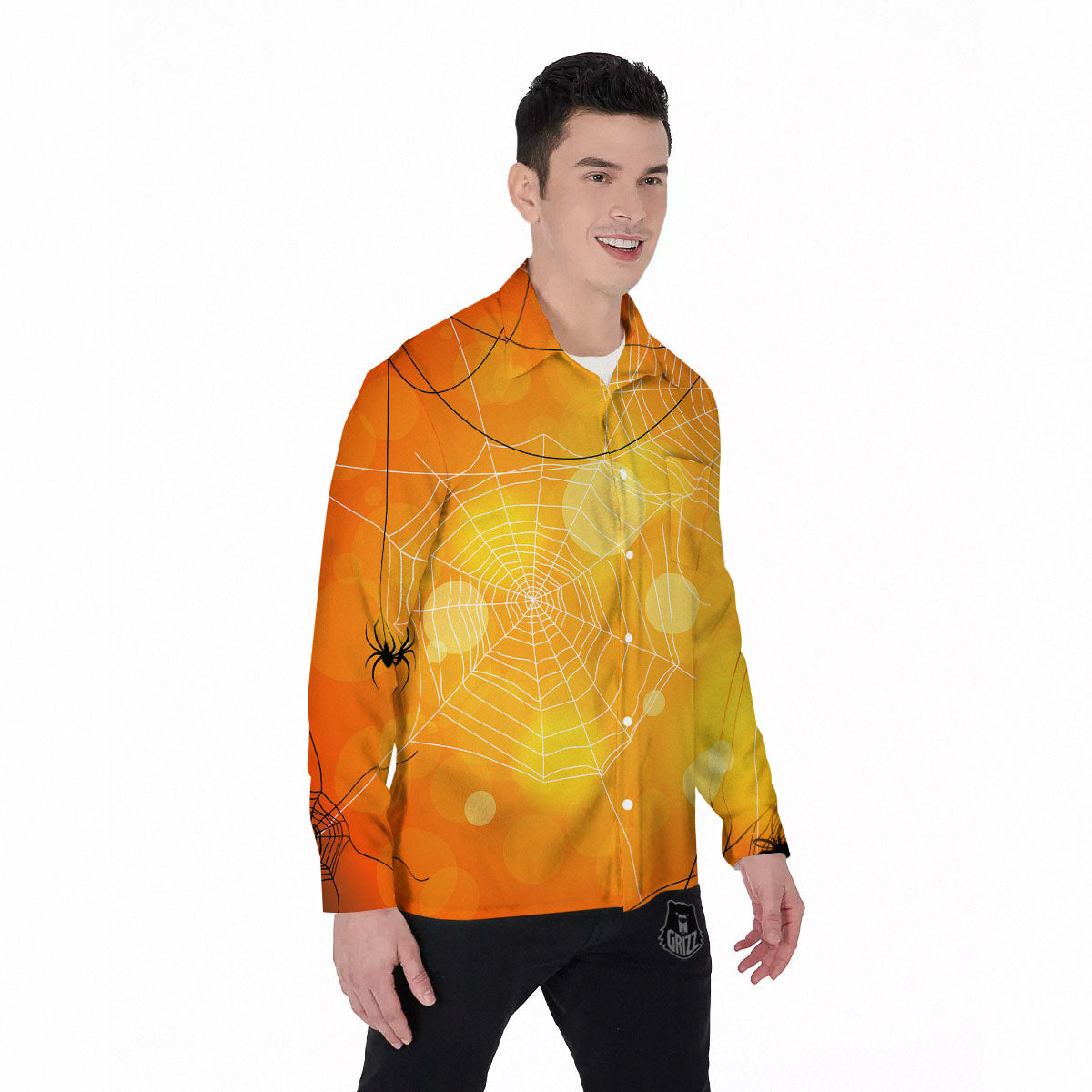 Spider Web Halloween Print Men's Long Sleeve Shirts-grizzshop