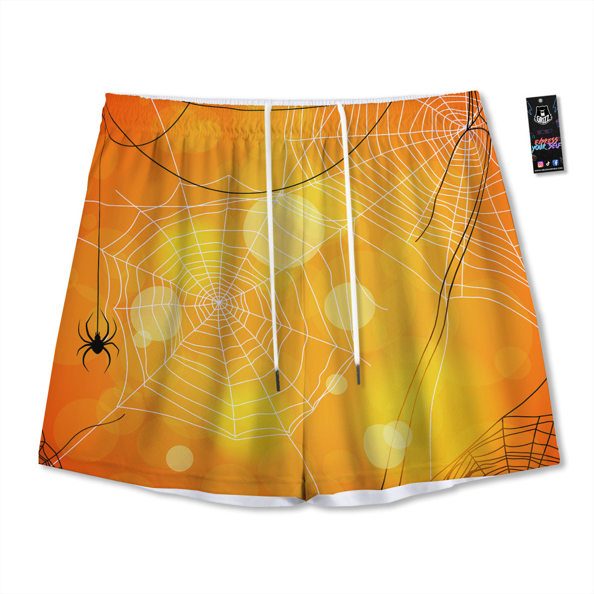 Spider Web Halloween Print Mesh Shorts