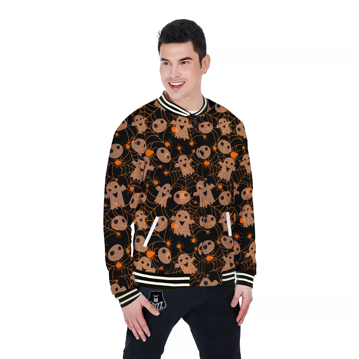 Spider Web Halloween Print Pattern Baseball Jacket-grizzshop