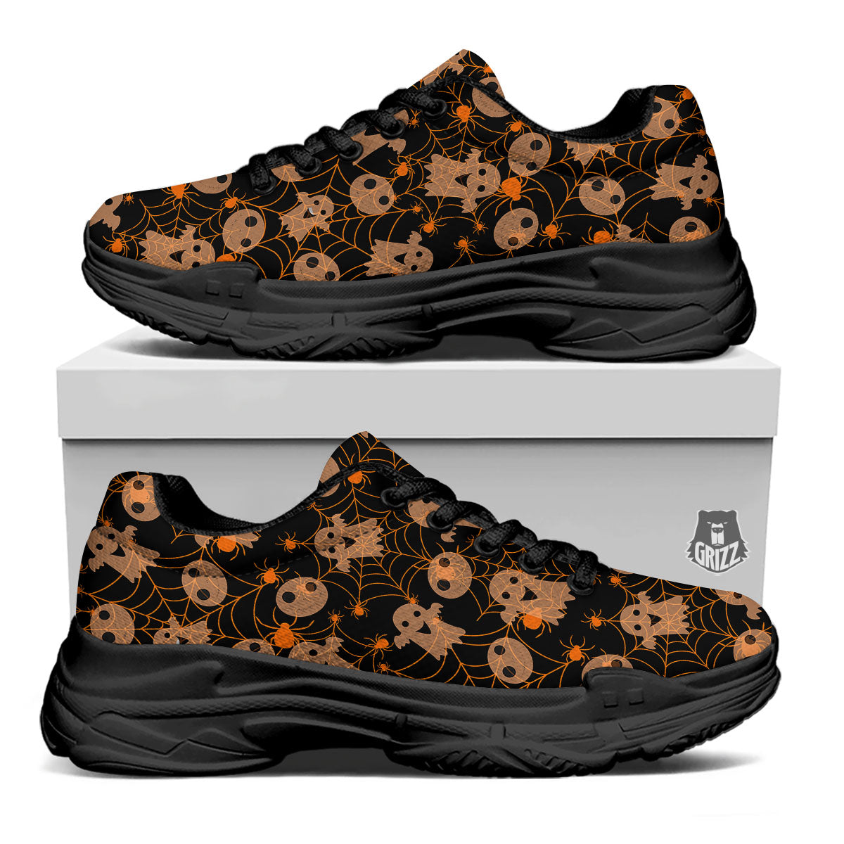 Spider Web Halloween Print Pattern Black Chunky Shoes-grizzshop
