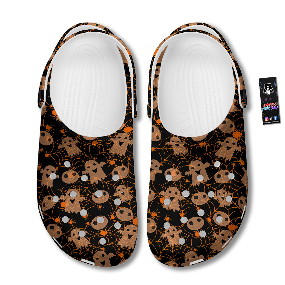 Spider Web Halloween Print Pattern Clog-grizzshop