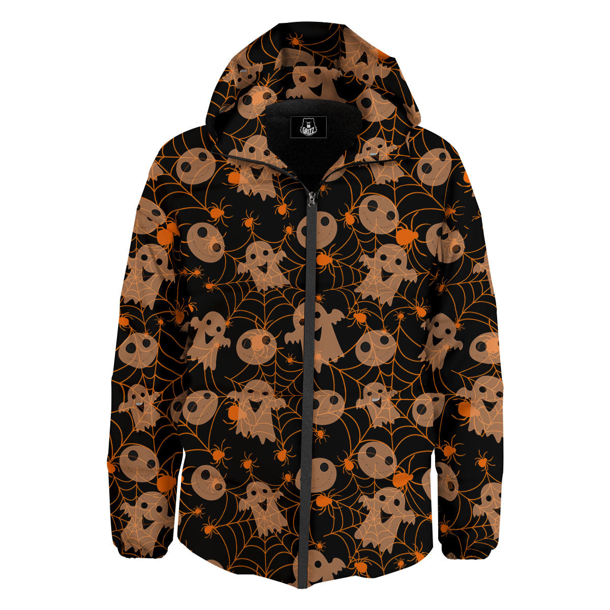 Spider Web Halloween Print Pattern Down Jacket-grizzshop