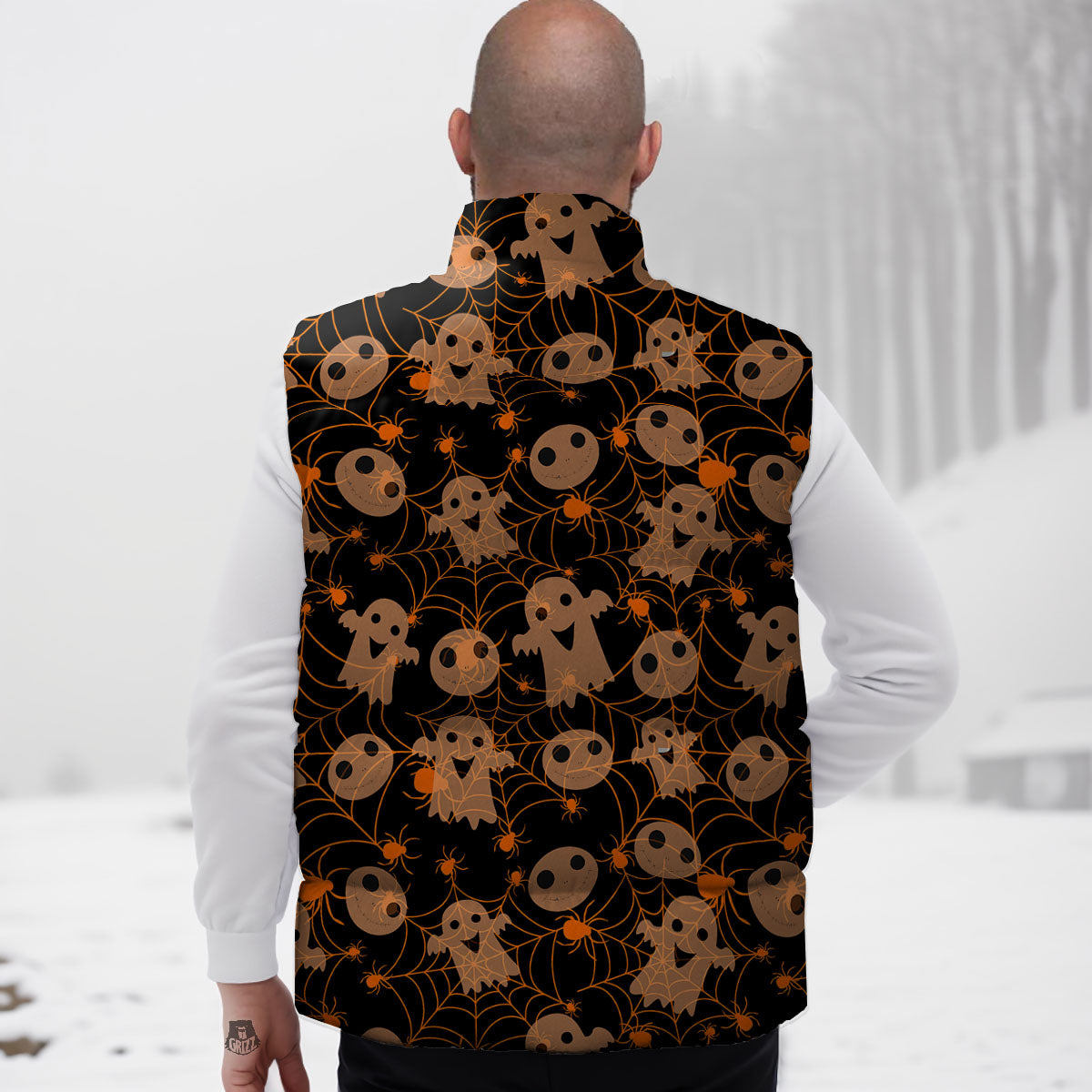 Spider Web Halloween Print Pattern Down Vest