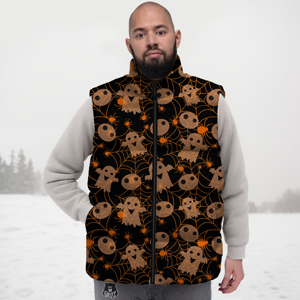 Spider Web Halloween Print Pattern Down Vest