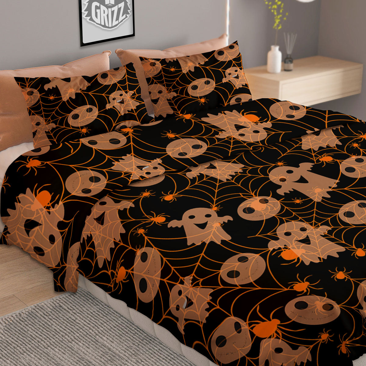 Spider Web Halloween Print Pattern Duvet Cover Bedding Set