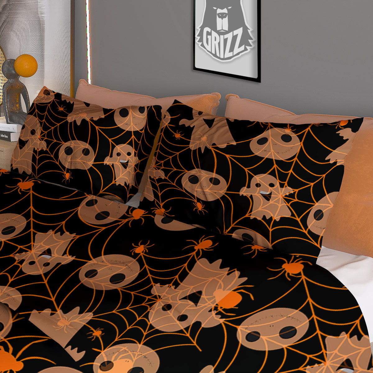 Spider Web Halloween Print Pattern Duvet Cover Bedding Set