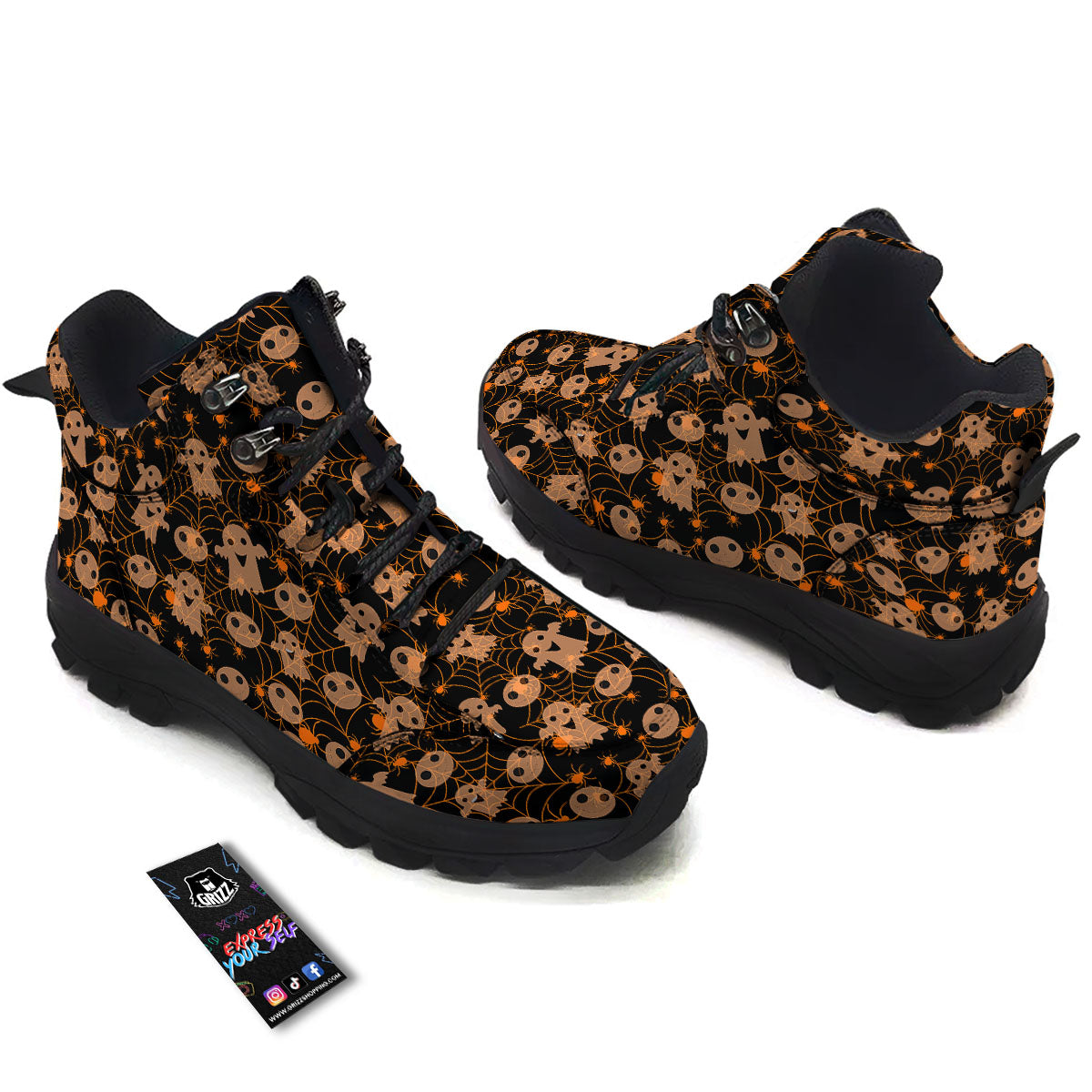 Spider Web Halloween Print Pattern Hiking Shoes-grizzshop