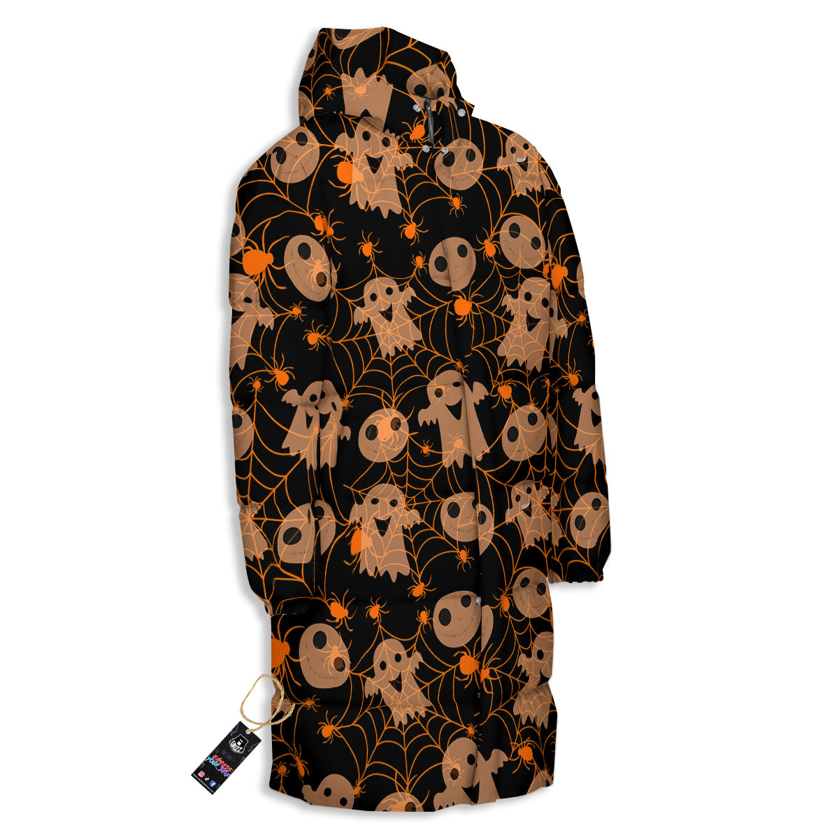 Spider Web Halloween Print Pattern Long Down Jacket-grizzshop
