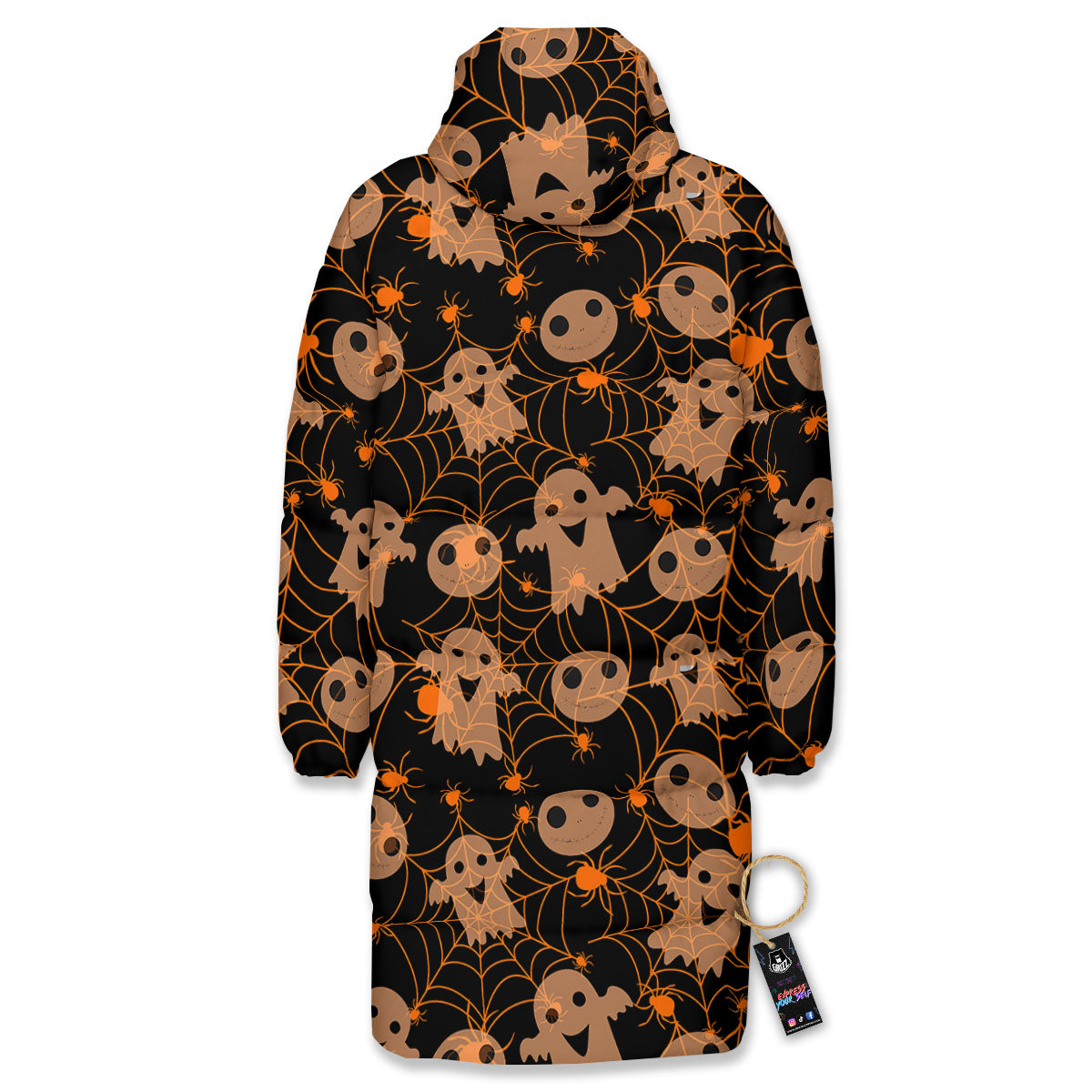 Spider Web Halloween Print Pattern Long Down Jacket-grizzshop