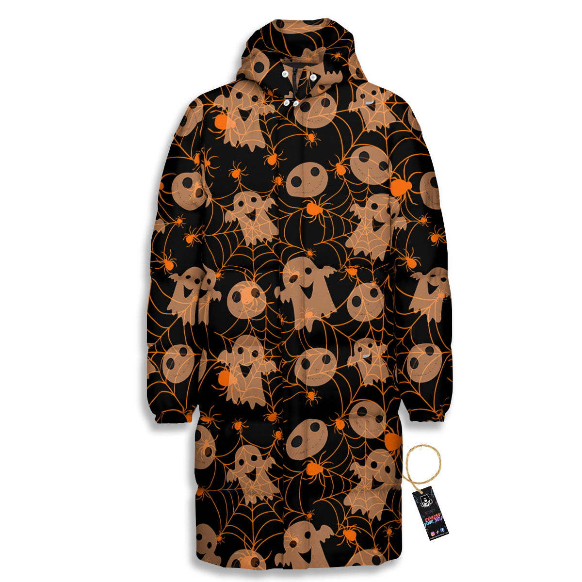 Spider Web Halloween Print Pattern Long Down Jacket-grizzshop