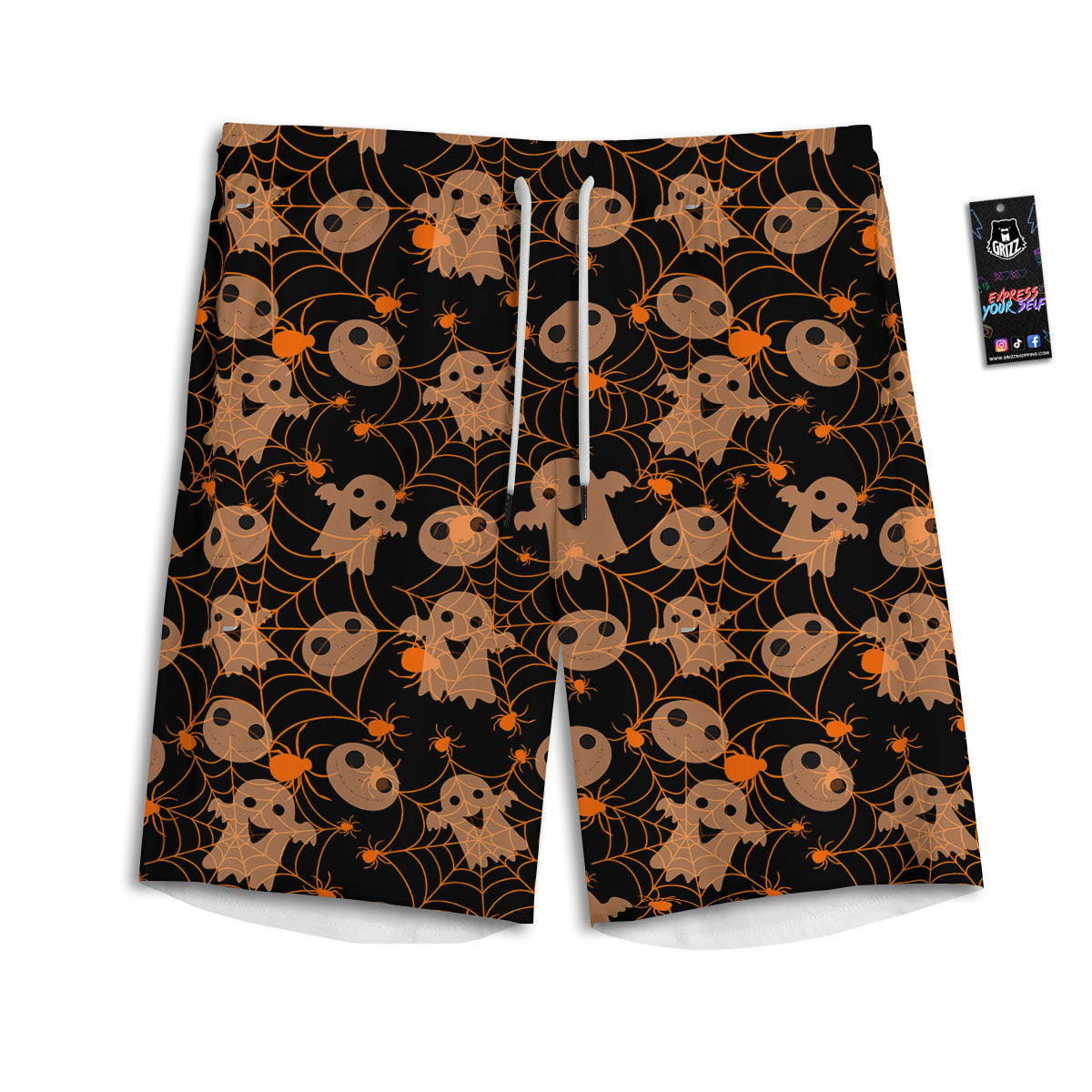 Spider Web Halloween Print Pattern Men's Athletic Shorts