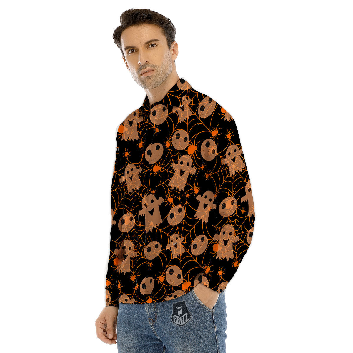 Spider Web Halloween Print Pattern Men's Dress Shirts-grizzshop