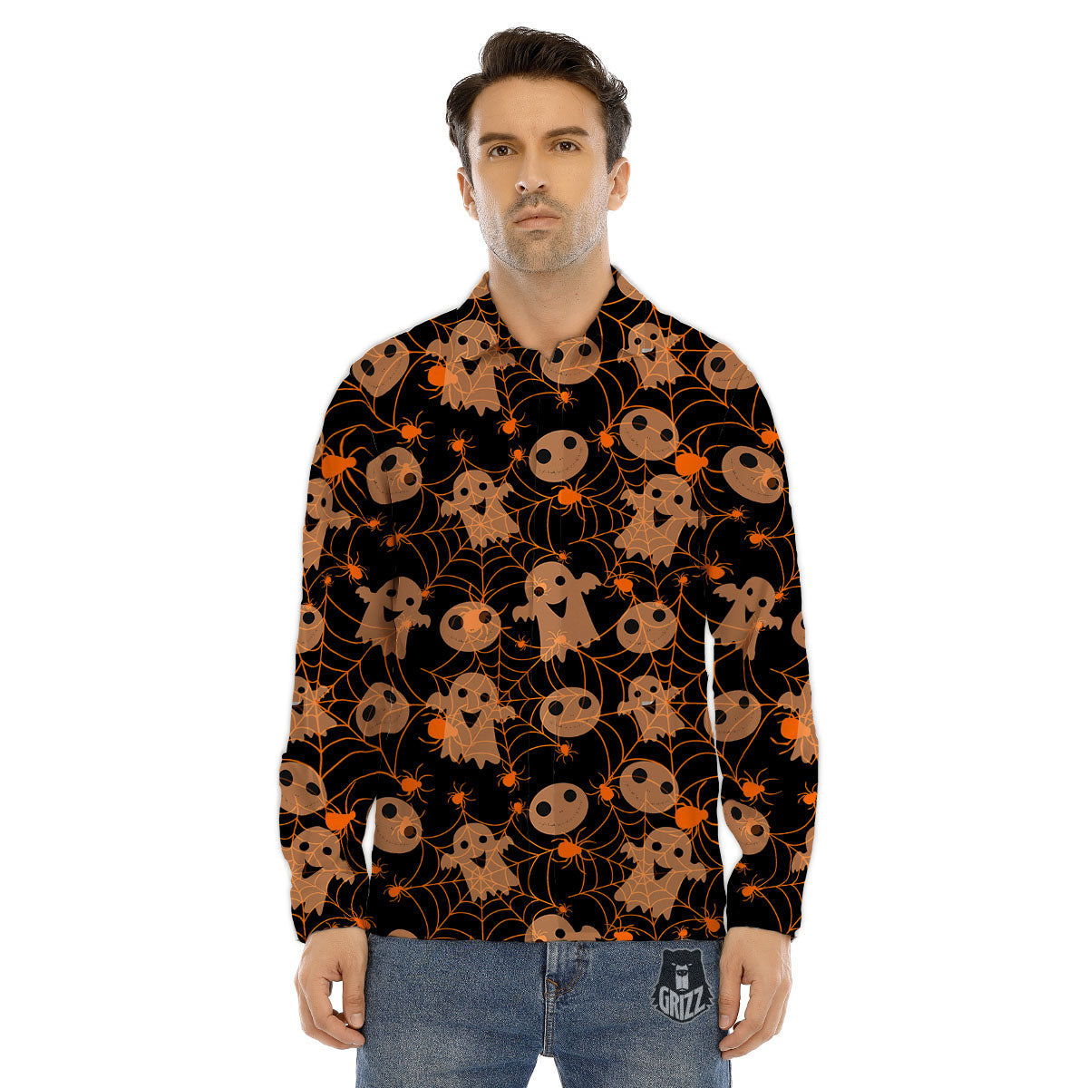 Spider Web Halloween Print Pattern Men's Dress Shirts-grizzshop