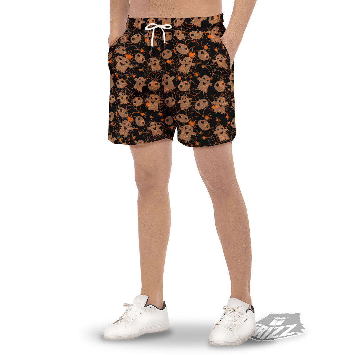 Spider Web Halloween Print Pattern Men's Gym Shorts-grizzshop