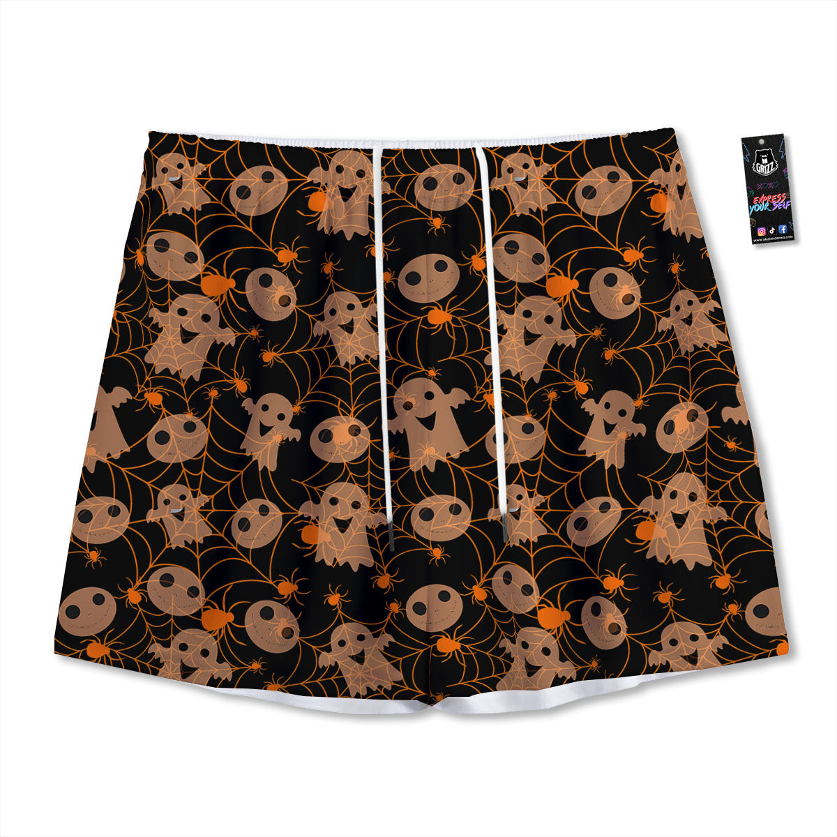 Spider Web Halloween Print Pattern Mesh Shorts