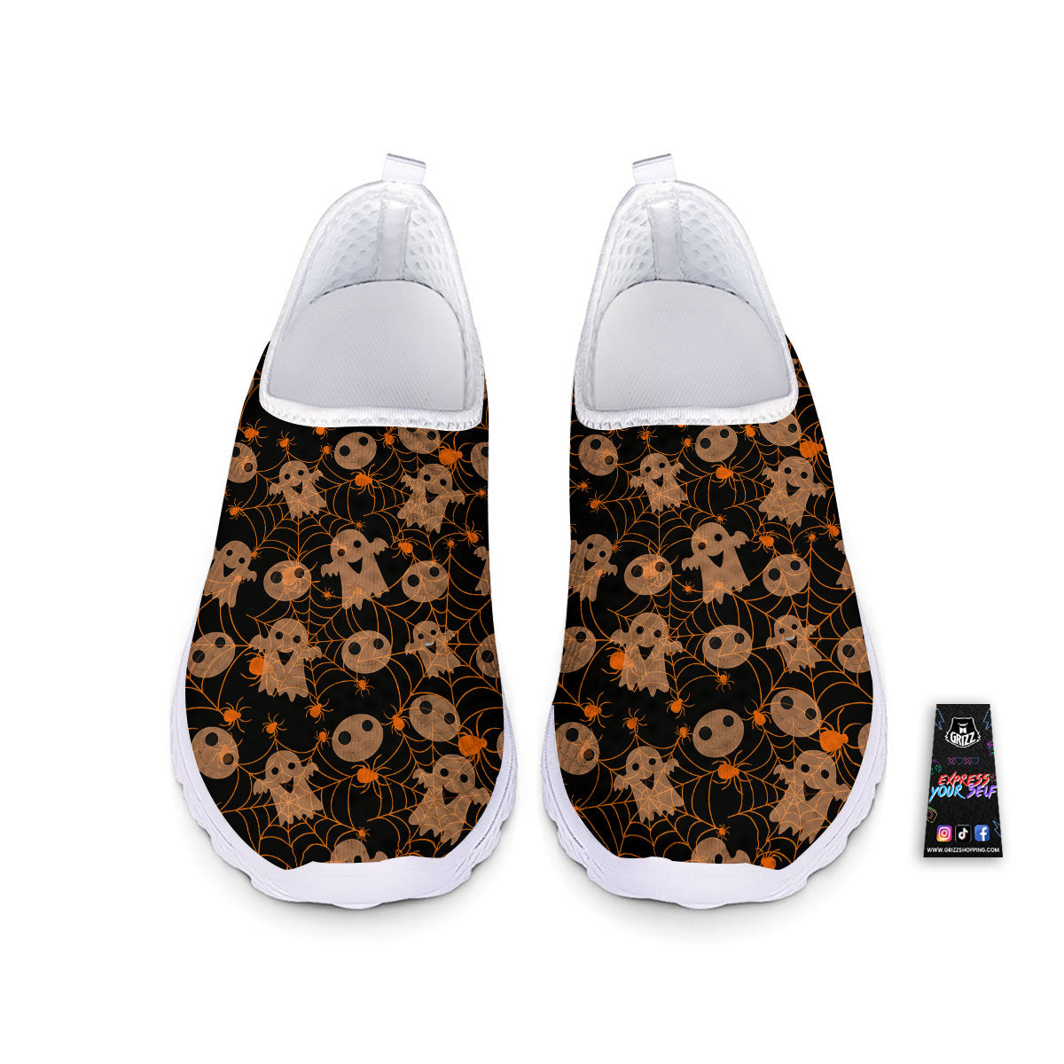 Spider Web Halloween Print Pattern Nurse Shoes-grizzshop