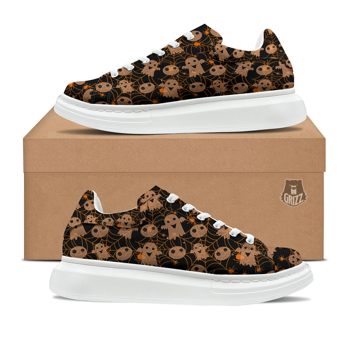 Spider Web Halloween Print Pattern Platform Shoes-grizzshop