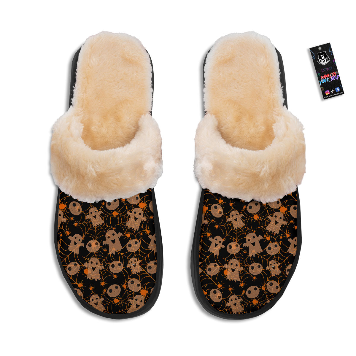 Spider Web Halloween Print Pattern Slippers-grizzshop