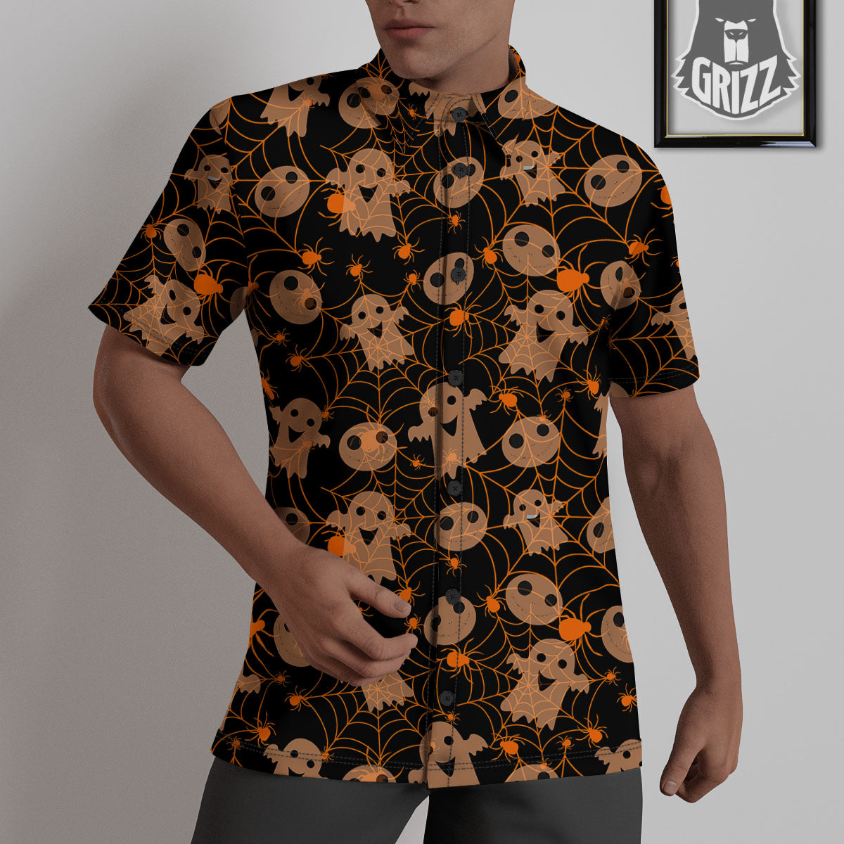 Spider Web Halloween Print Pattern Untucked Shirts-grizzshop