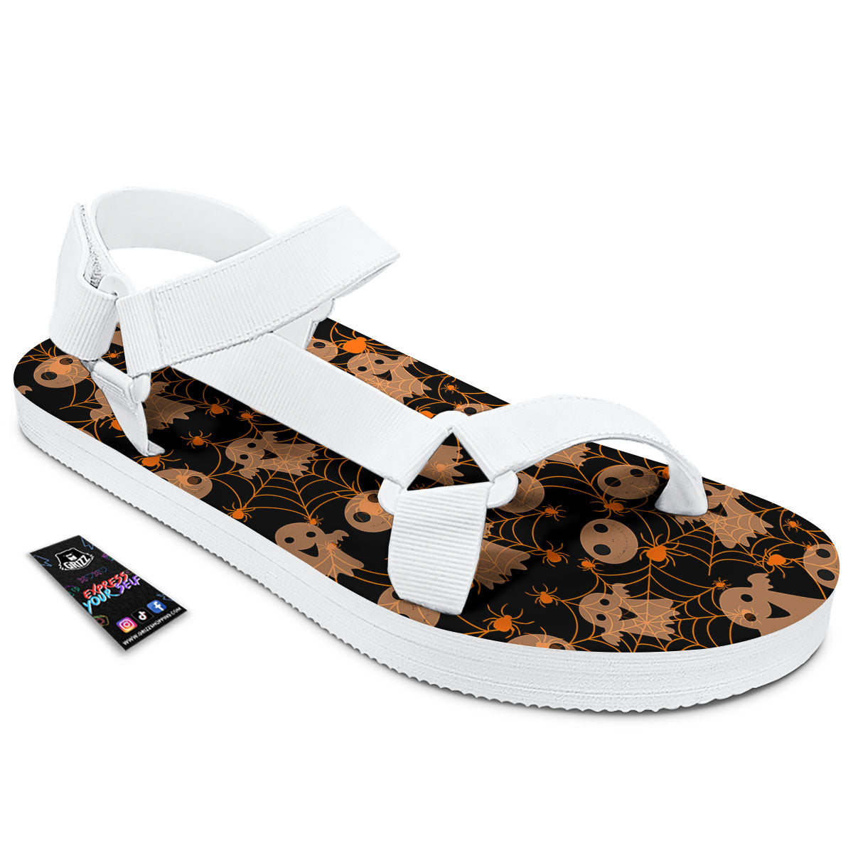 Spider Web Halloween Print Pattern White Open Toe Sandals-grizzshop