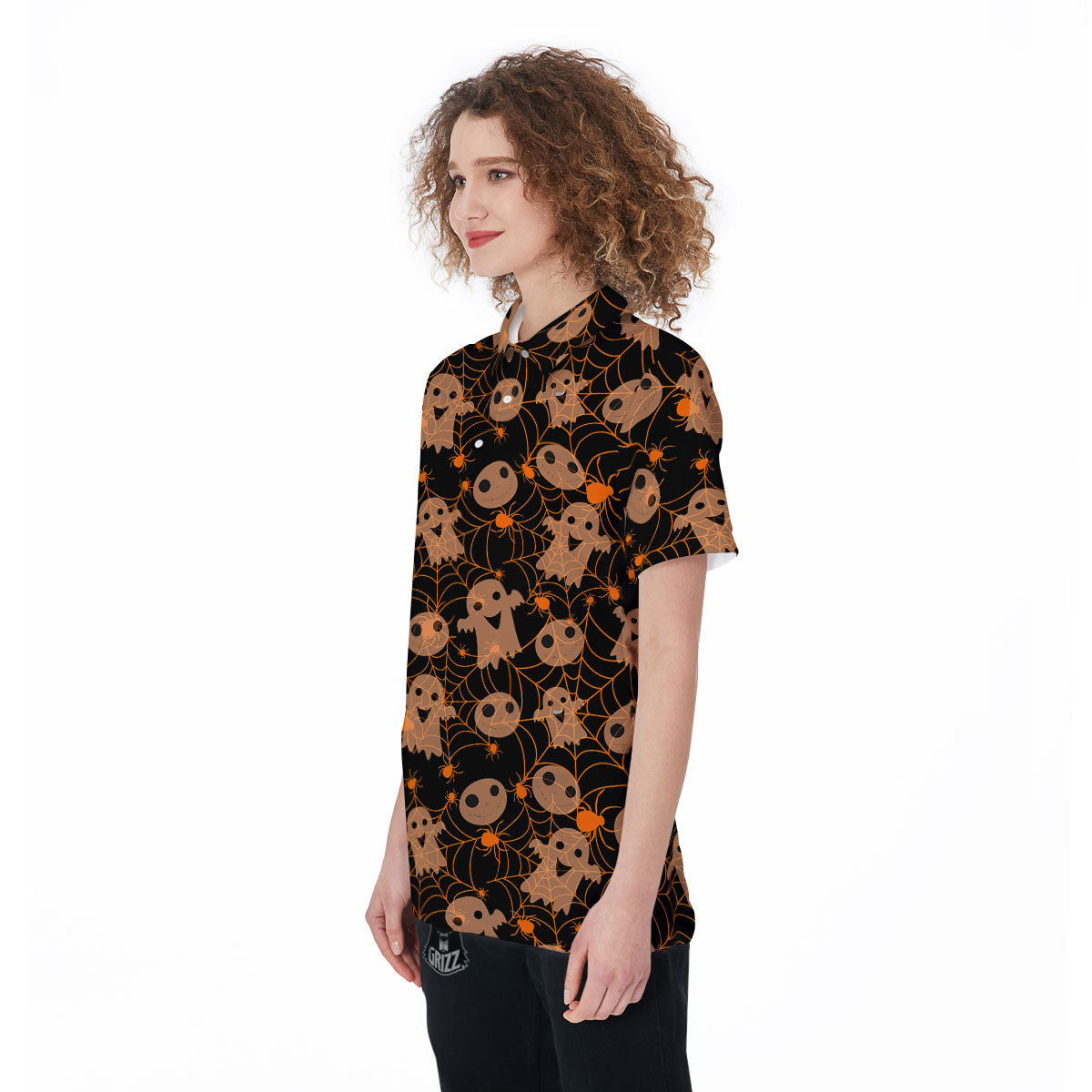 Spider Web Halloween Print Pattern Women's Golf Shirts-grizzshop