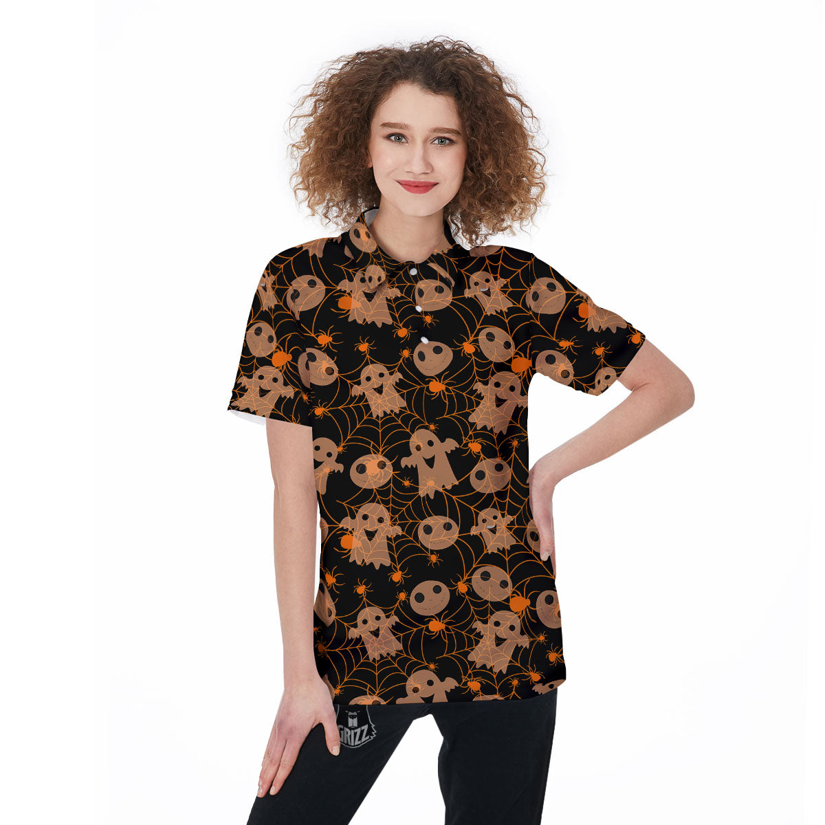 Spider Web Halloween Print Pattern Women's Golf Shirts-grizzshop