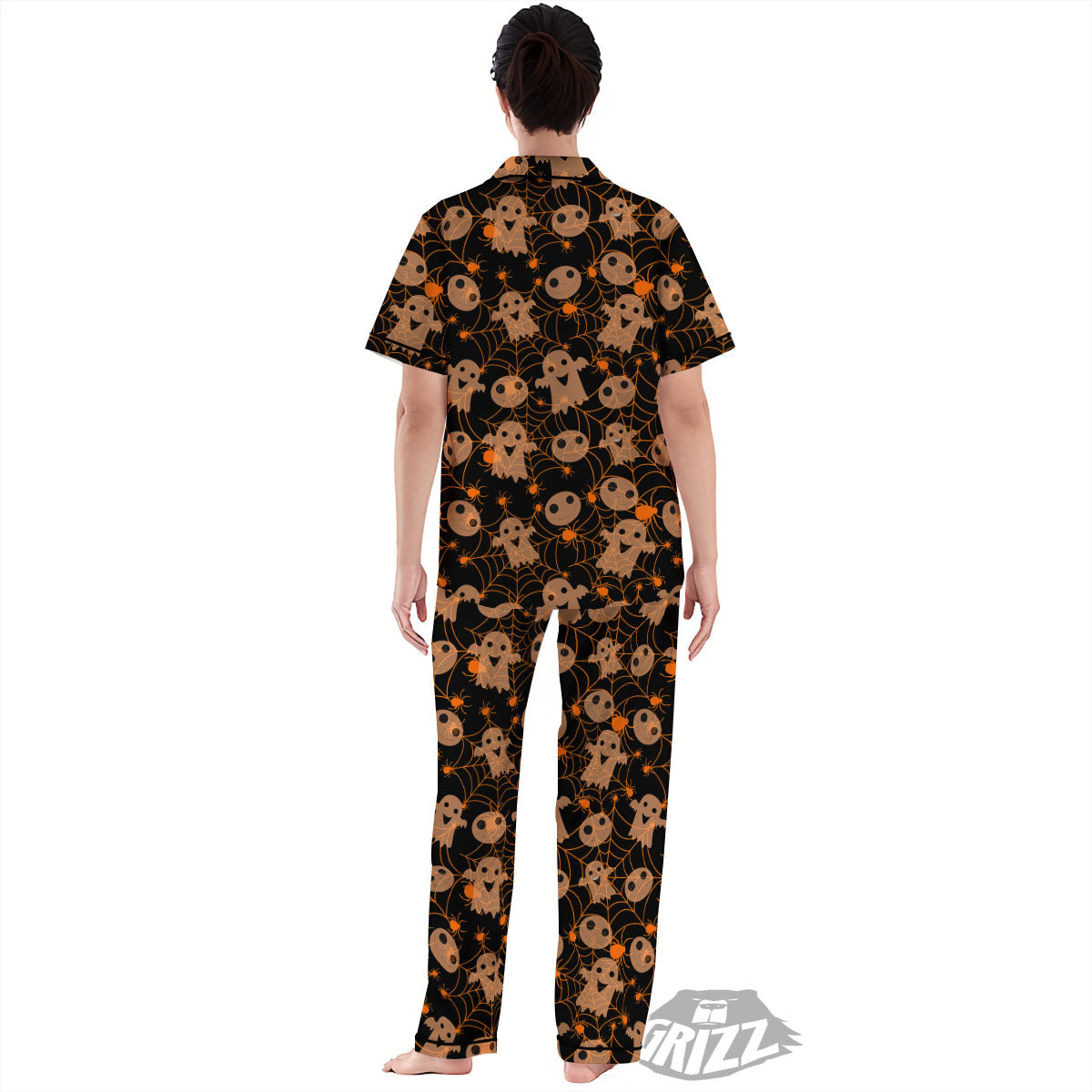 Spider Web Halloween Print Pattern Women's Pajamas Set-grizzshop